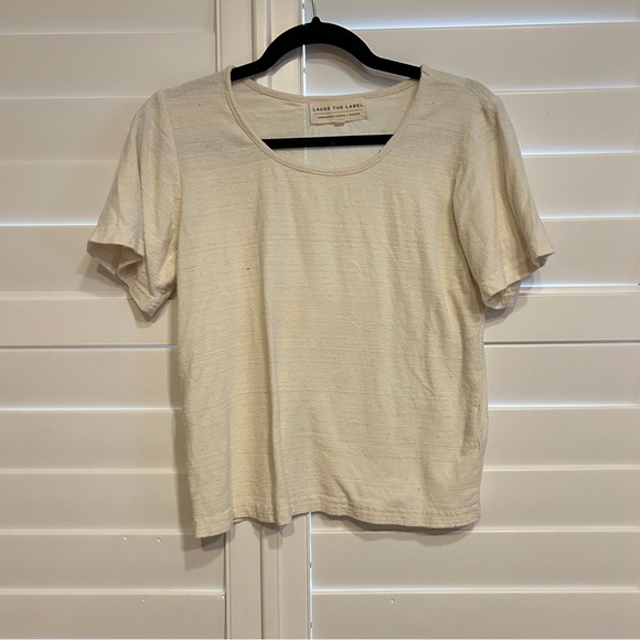 Laude the Label Cropped Crew Neck Tee Shirt Ivory Size Medium - Picture 2 of 5